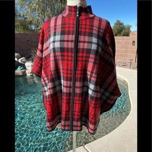Allison Daley Plaid Zip Up Poncho Sweater